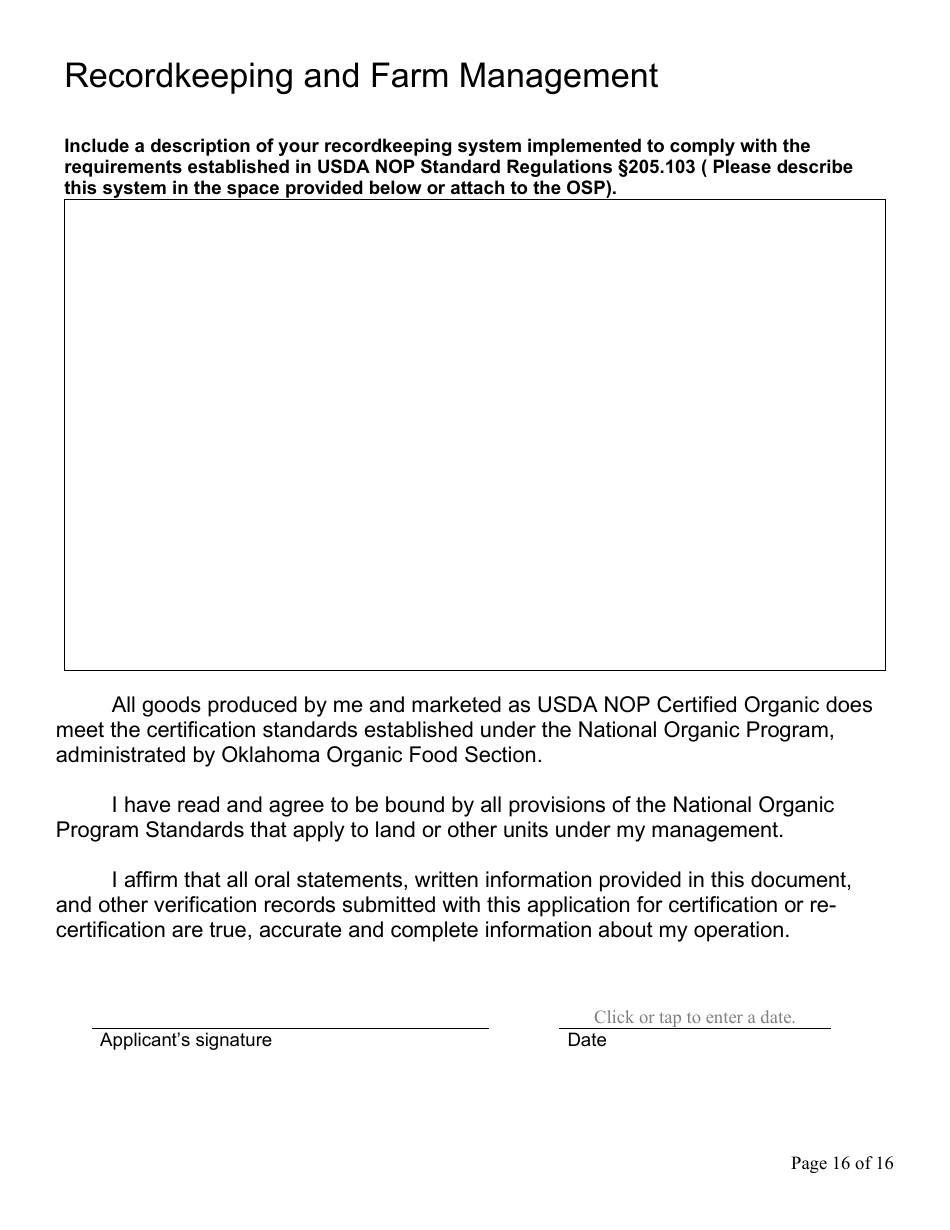 Form FS-5111 Producer Application - Organic Certification Program - Oklahoma, Page 16