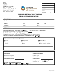 Form FS-5111 Producer Application - Organic Certification Program - Oklahoma