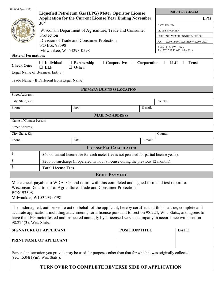 Form TR-WM-79B Liquefied Petroleum Gas (Lpg) Meter Operator License Application - Wisconsin, Page 3