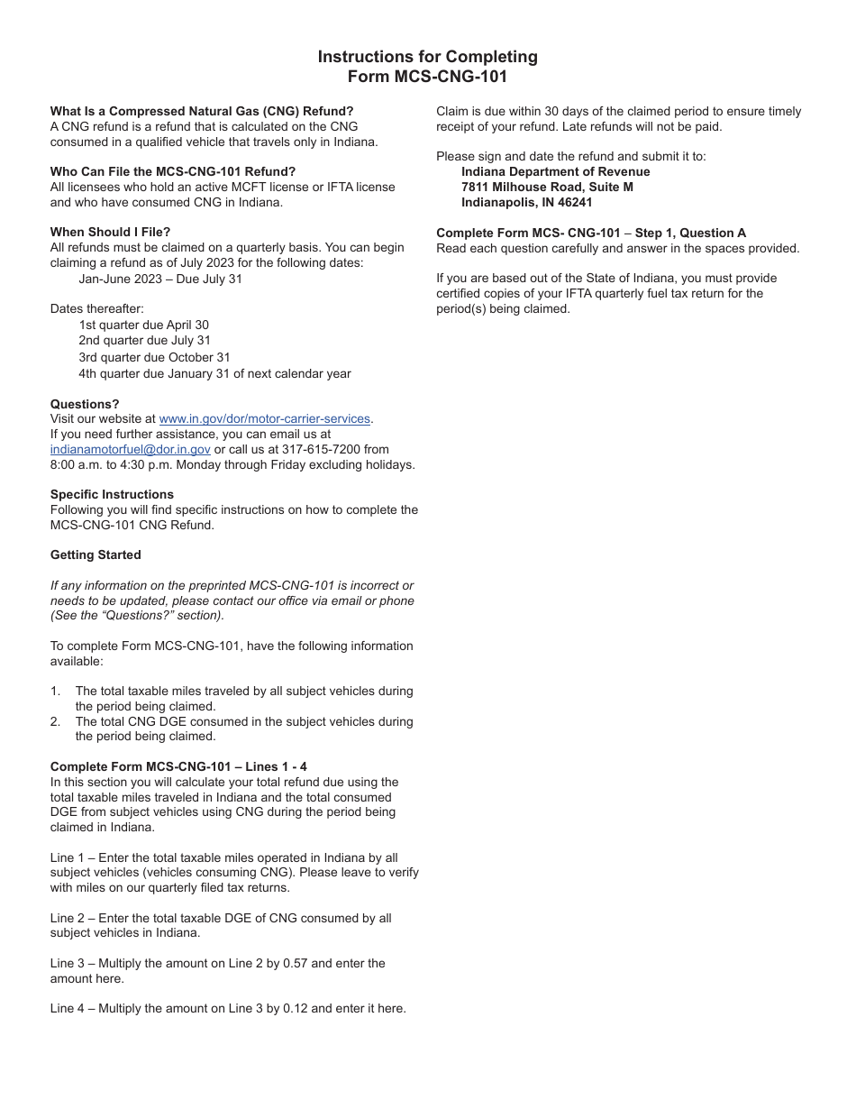 Form MCS-CNG-101 (State Form 55598) Quarterly Cng Claim for Refund - Indiana, Page 2