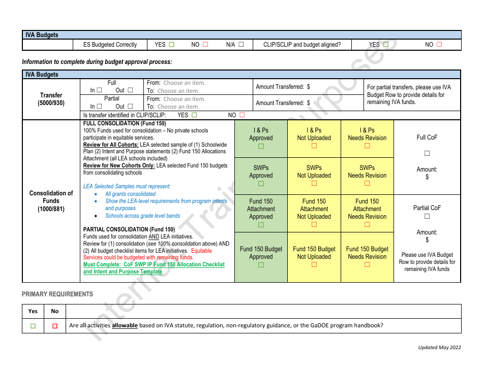 Title IV, Part a Budget Review Checklist for Area Specialists - Georgia (United States), Page 2
