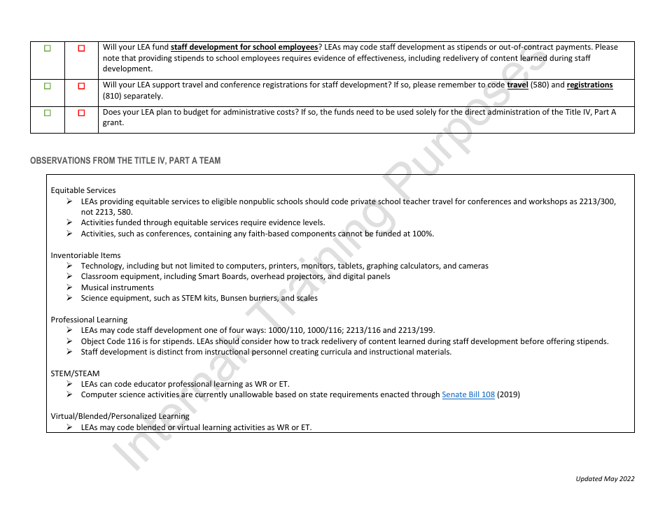 Title IV, Part a Budget Review Checklist for Area Specialists - Georgia (United States), Page 4