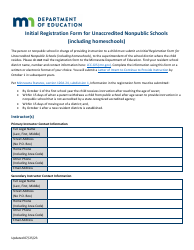 Document preview: Initial Registration Form for Unaccredited Nonpublic Schools (Including Homeschools) - Minnesota