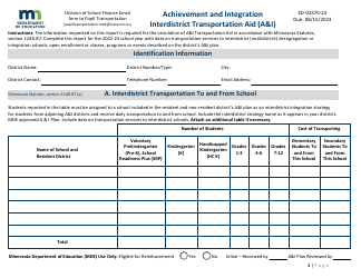 Document preview: Form ED-02370-23 Achievement and Integration Interdistrict Transportation Aid (A&i) - Minnesota, 2023