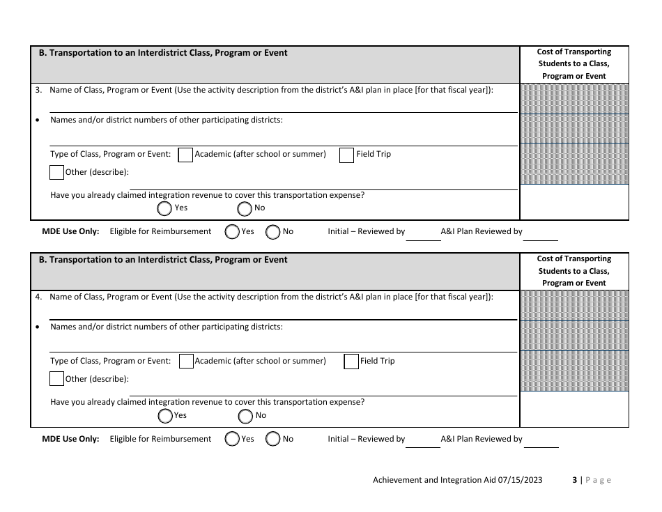 Form ED-02370-23 Achievement and Integration Interdistrict Transportation Aid (Ai) - Minnesota, Page 3