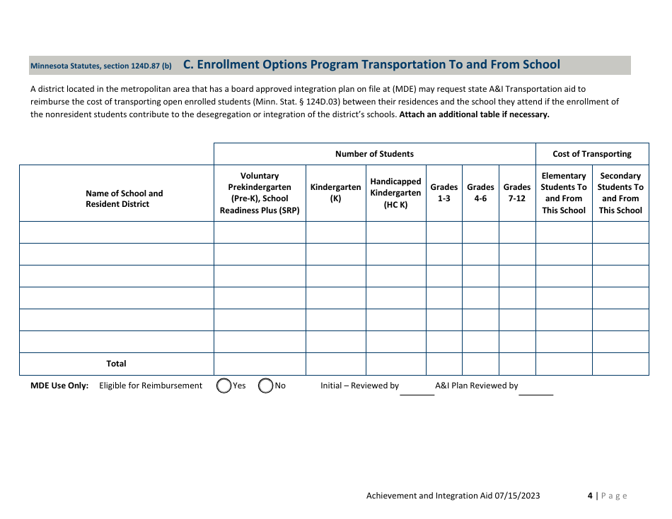 Form ED-02370-23 Achievement and Integration Interdistrict Transportation Aid (Ai) - Minnesota, Page 4