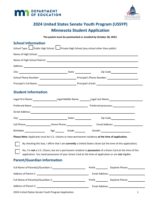 Minnesota Student Application - United States Senate Youth Program (Ussyp) - Minnesota, 2024