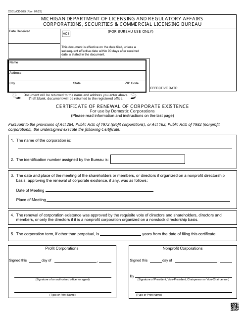 Form CSCL/CD-525  Printable Pdf