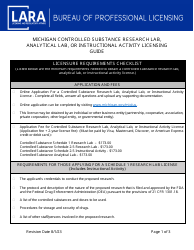 Document preview: Michigan Controlled Substance Research Lab, Analytical Lab, or Instructional Activity Licensing Requirements Checklist - Michigan