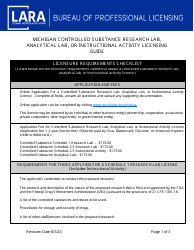 Michigan Controlled Substance Research Lab, Analytical Lab, or Instructional Activity Licensing Requirements Checklist - Michigan