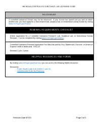 Michigan Controlled Substance Research Lab, Analytical Lab, or Instructional Activity Licensing Requirements Checklist - Michigan, Page 3