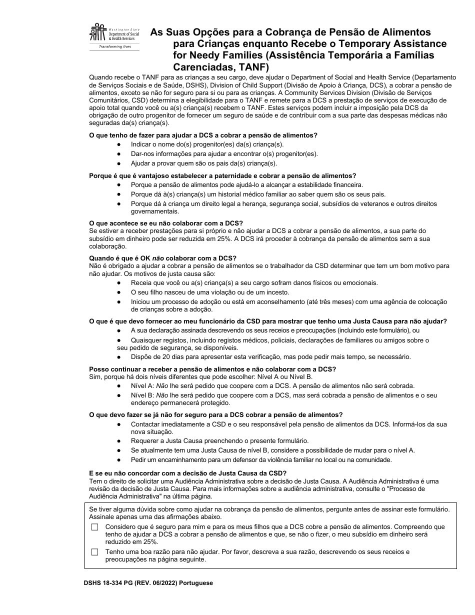 DSHS Form 18-334 - Fill Out, Sign Online and Download Printable PDF ...