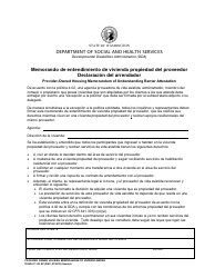 Document preview: DSHS Formulario 27-123 Memorando De Entendimiento De Vivienda Propiedad Del Proveedor Declaracion Del Arrendador - Washington (Spanish)