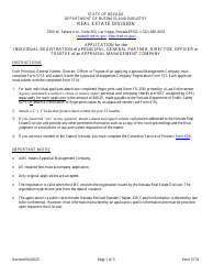 Form 571A Application for the Individual Registration of an Officer, Principal, General Partner, Director or Trustee of an Appraisal Management Company - Nevada