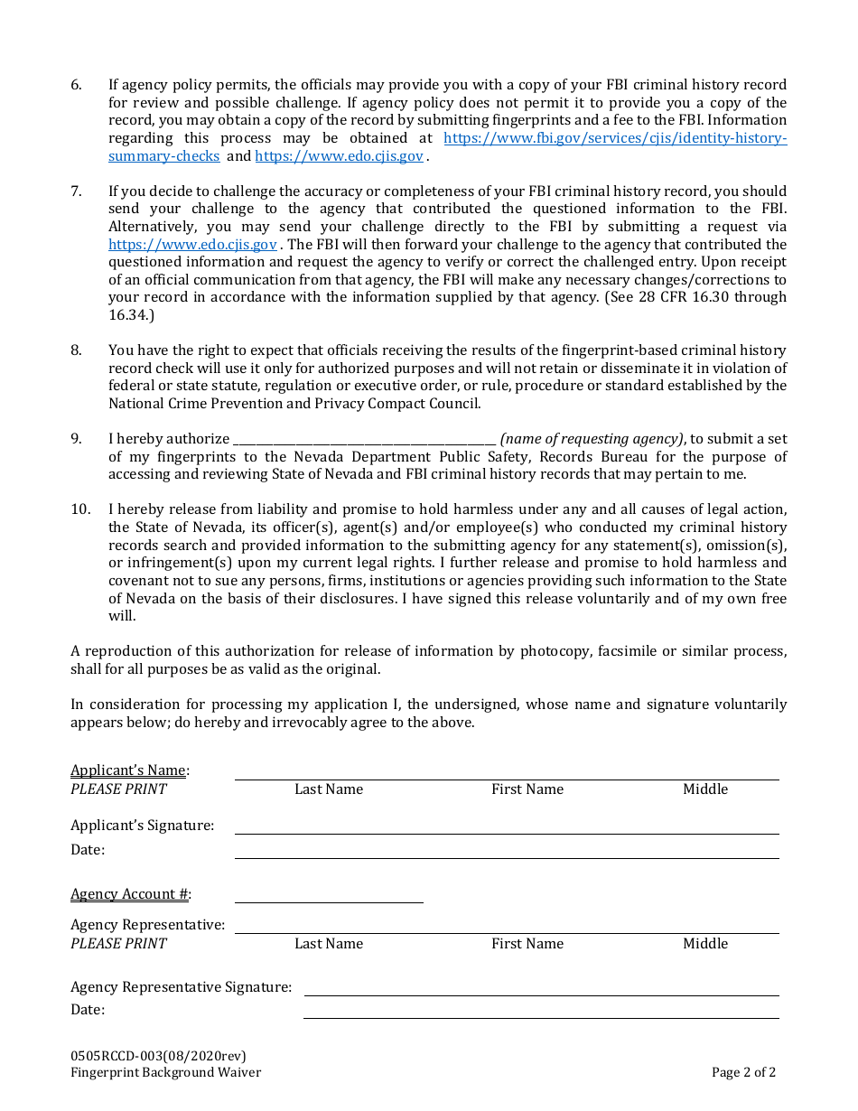 Form 571A Application for the Individual Registration of an Officer, Principal, General Partner, Director or Trustee of an Appraisal Management Company - Nevada, Page 5