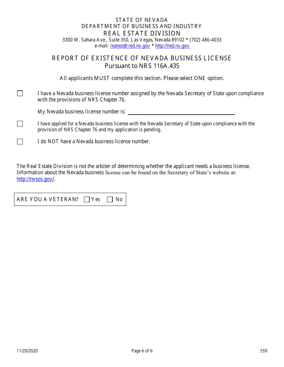 Form 559 Community Manager Application - Nevada, Page 6