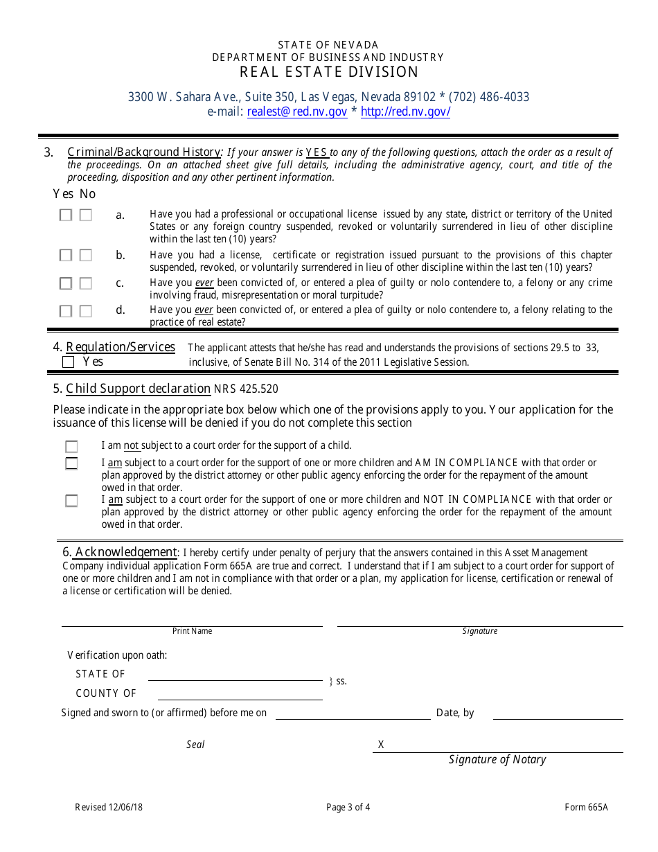 Form 665A Registration of Asset Management Company Principal - Nevada, Page 3