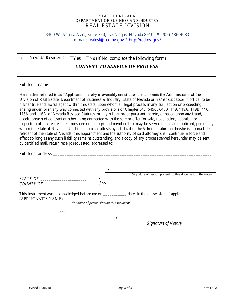 Form 665A Registration of Asset Management Company Principal - Nevada, Page 4