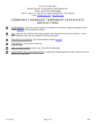 Document preview: Form 659 Community Manager Temporary Certificate & Instructions - Nevada