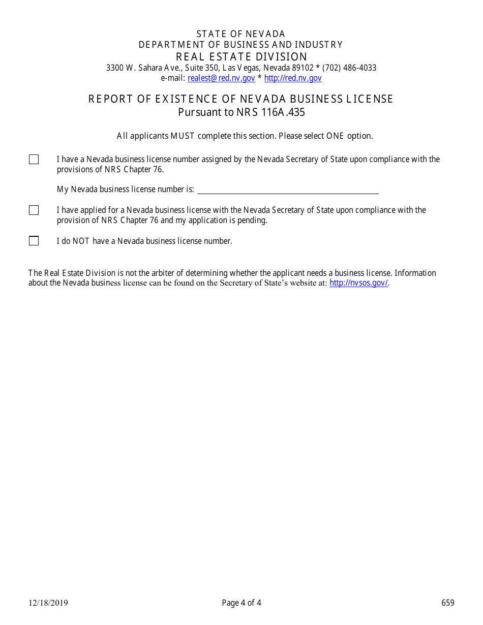 Form 659 Community Manager Temporary Certificate  Instructions - Nevada, Page 4