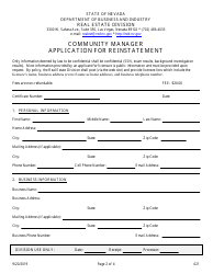 Form 621 Community Manager Application for Reinstatement - Nevada, Page 2