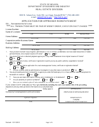 Document preview: Form 553 Application for Appraiser Reinstatement - Nevada