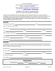 Form 639 Ios/Energy Auditor - Application for Reinstatement - Nevada, Page 2