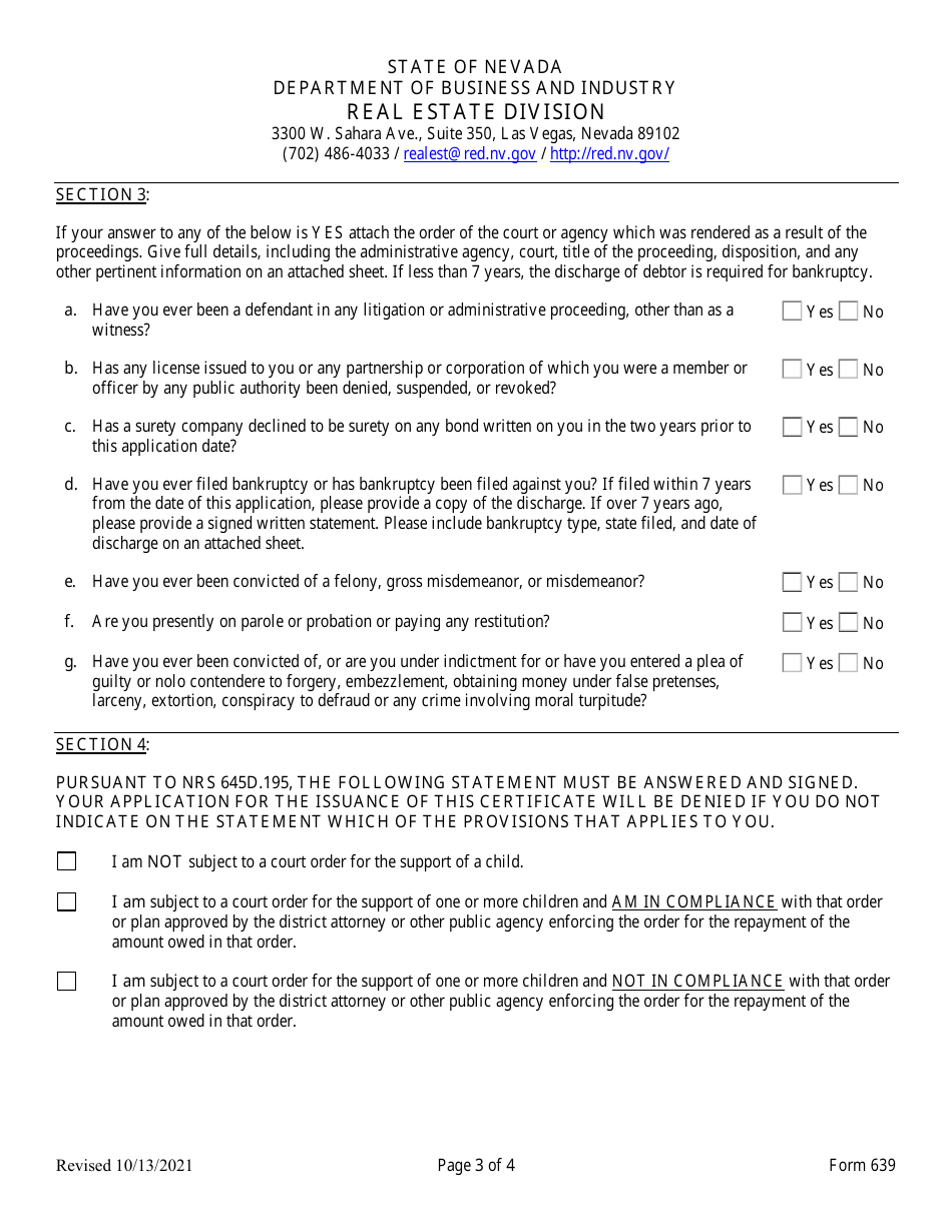 Form 639 Ios / Energy Auditor - Application for Reinstatement - Nevada, Page 3