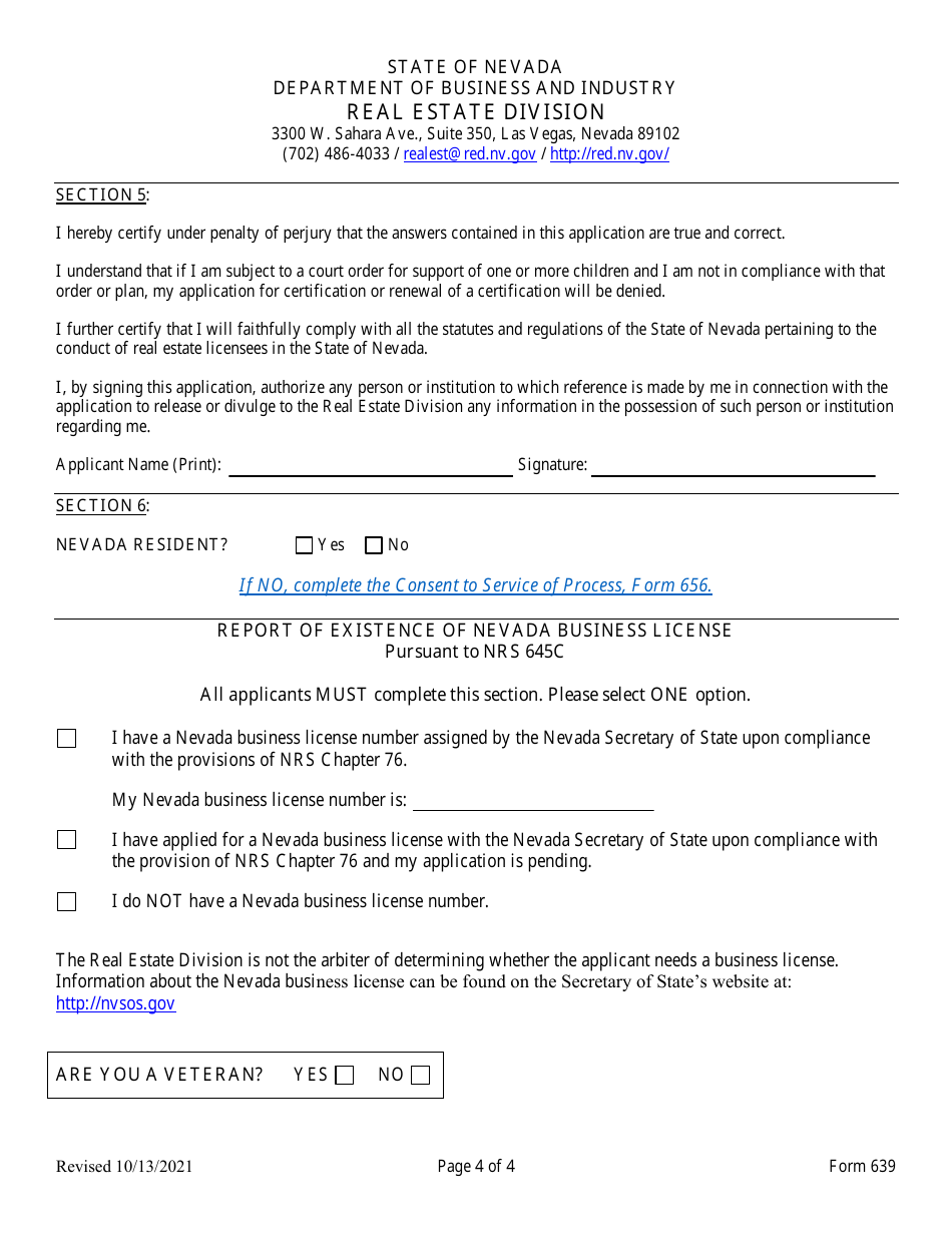 Form 639 Ios / Energy Auditor - Application for Reinstatement - Nevada, Page 4