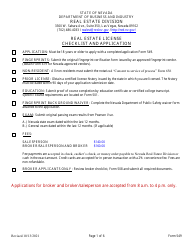 Form 549 Original Licensing Application and Checklist for Salesperson, Broker/Salesperson or Broker - Nevada
