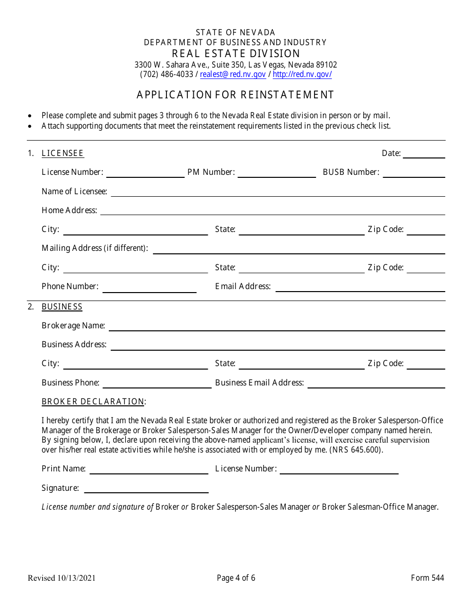 Form 544 Fill Out, Sign Online and Download Fillable PDF, Nevada