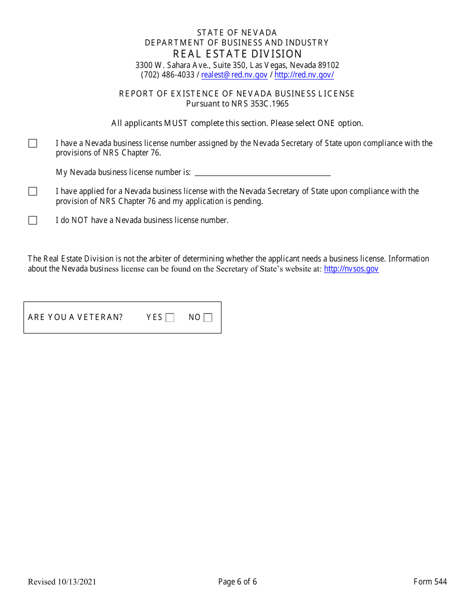 Form 544 Application for Reinstatement - Nevada, Page 6