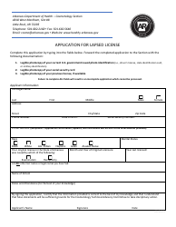 Document preview: Application for Lapsed License - Arkansas