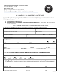 Document preview: Application for Registered Hairstylist - Arkansas