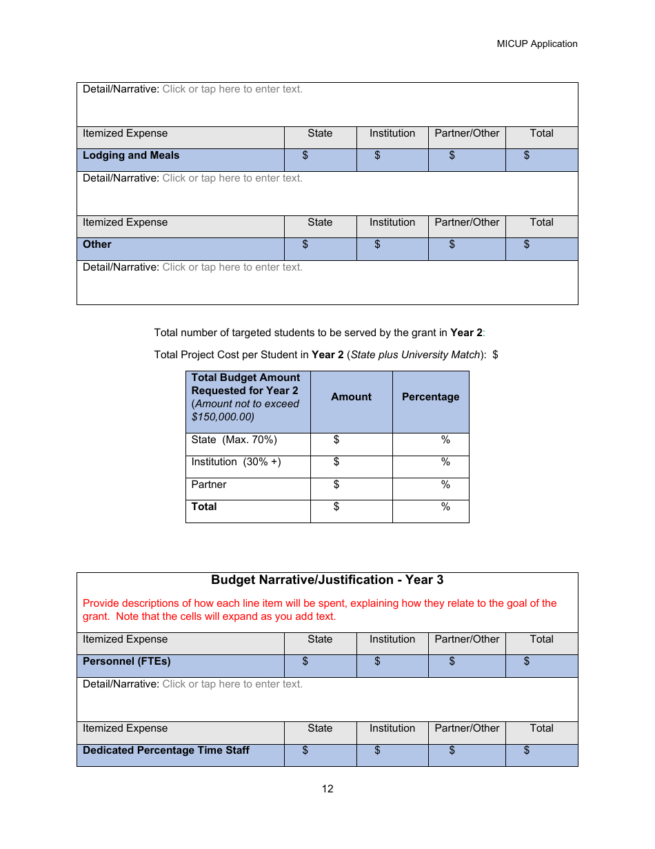 Michigan College / University Partnership (Micup) Program Application - Michigan, Page 12