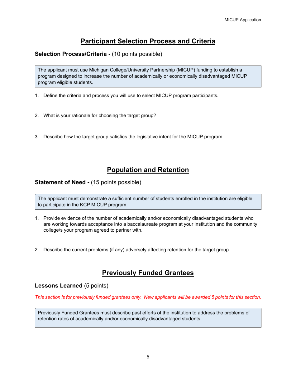 Michigan College / University Partnership (Micup) Program Application - Michigan, Page 5