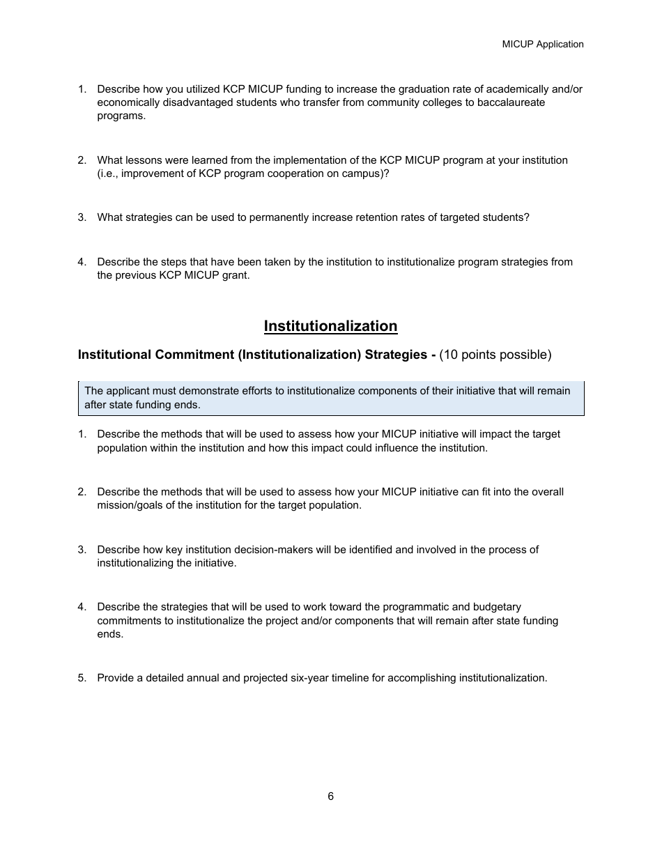 Michigan College / University Partnership (Micup) Program Application - Michigan, Page 6