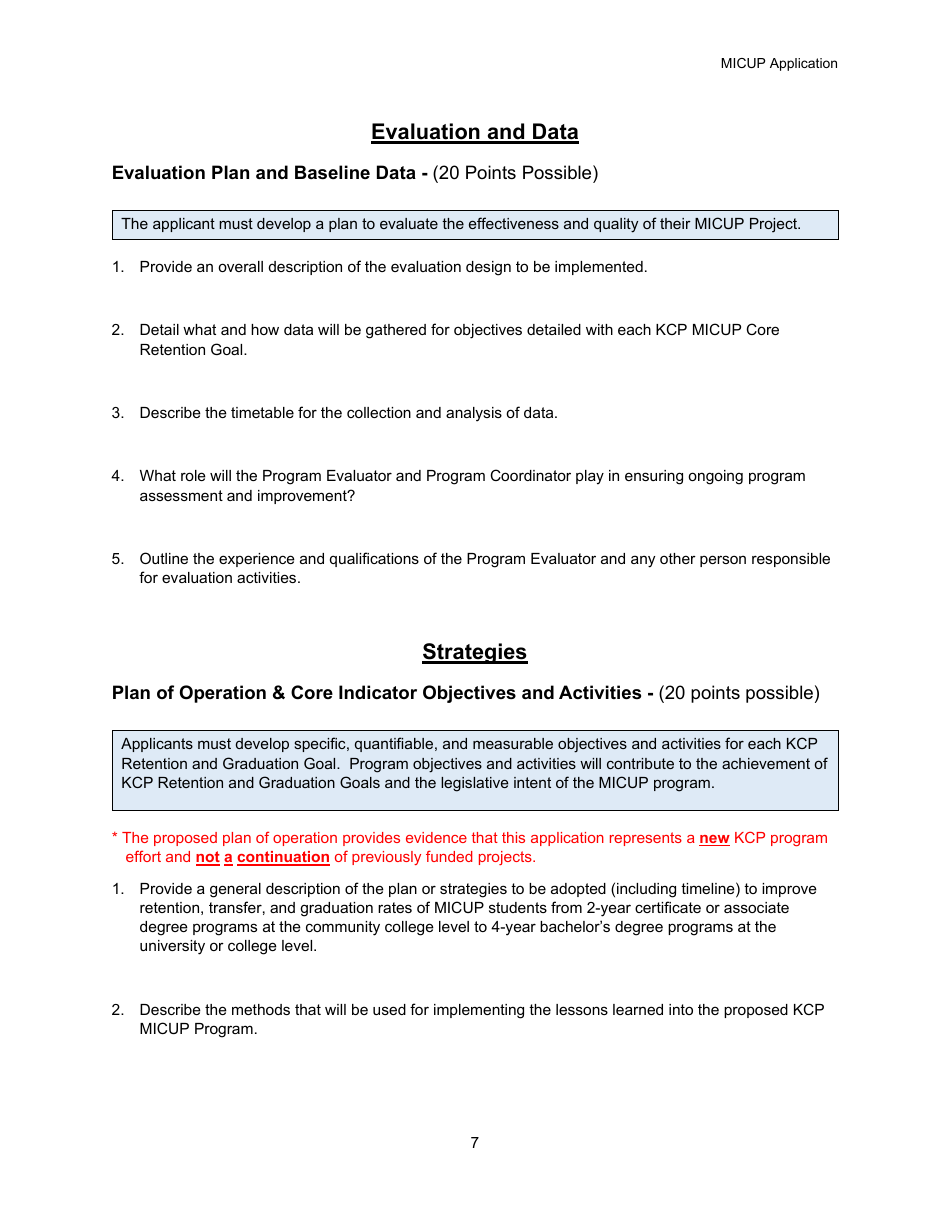 Michigan College / University Partnership (Micup) Program Application - Michigan, Page 7