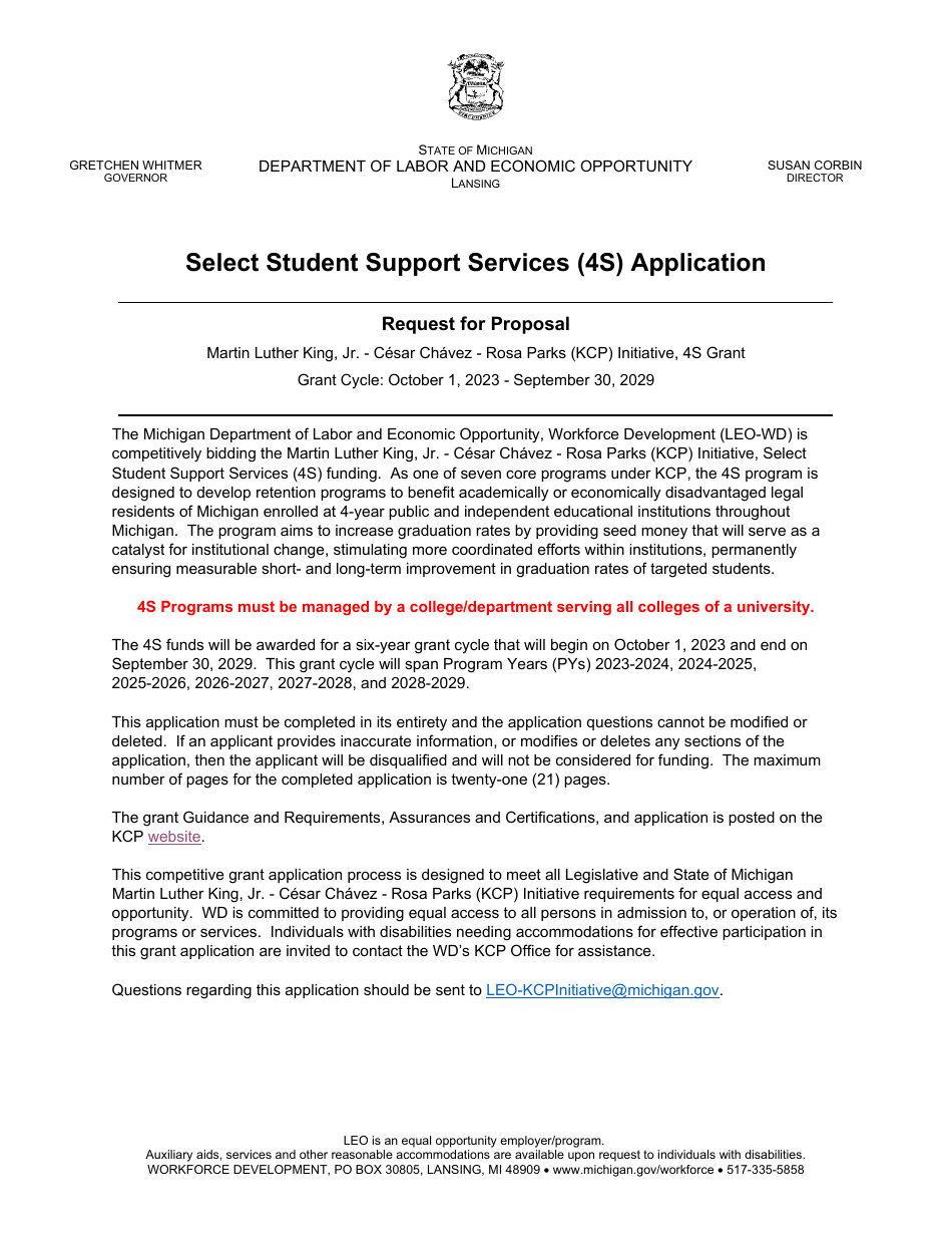 Select Student Support Services (4s) Application - Michigan, Page 1