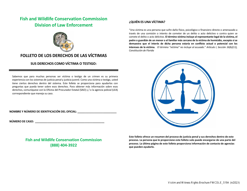 Form FWCDLE_519A Folleto De Los Derechos De Las Victimas - Florida