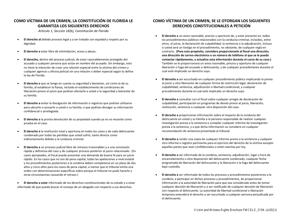 Form FWCDLE_519A Folleto De Los Derechos De Las Victimas - Florida, Page 2