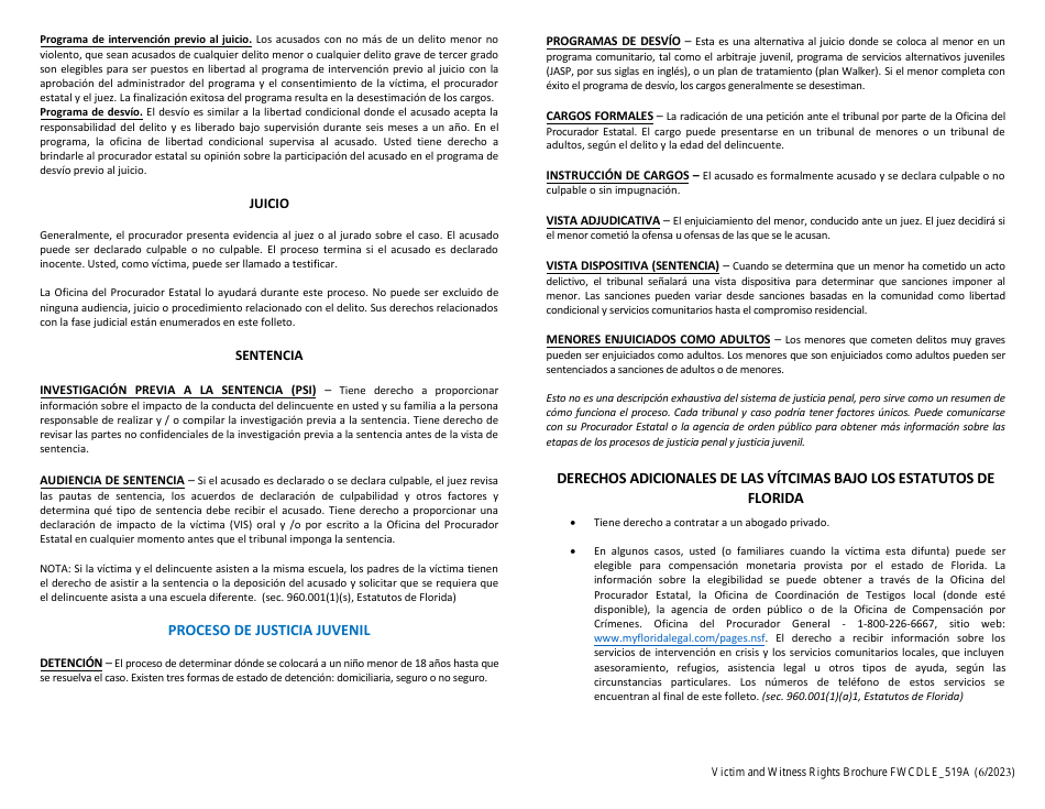 Form FWCDLE_519A Folleto De Los Derechos De Las Victimas - Florida, Page 4