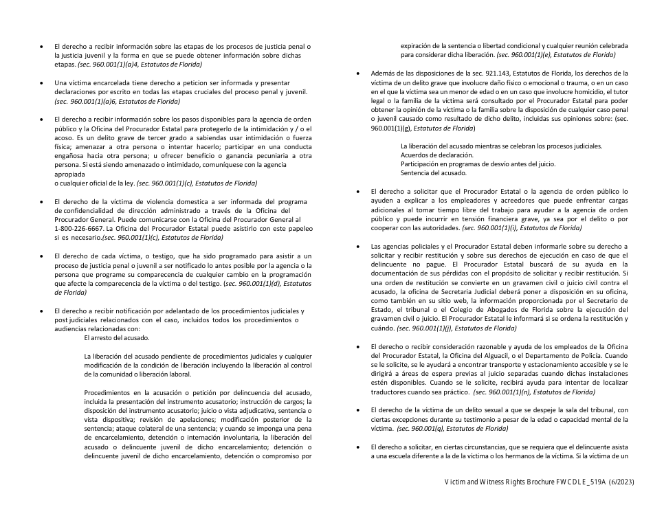 Form FWCDLE_519A Folleto De Los Derechos De Las Victimas - Florida, Page 5