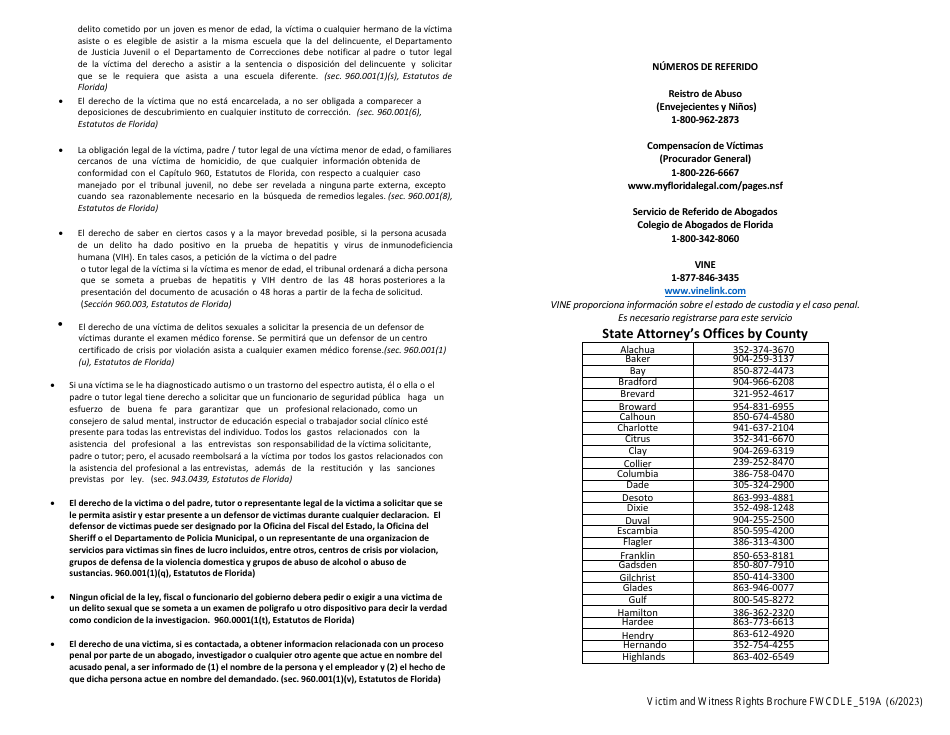 Form FWCDLE_519A Folleto De Los Derechos De Las Victimas - Florida, Page 6