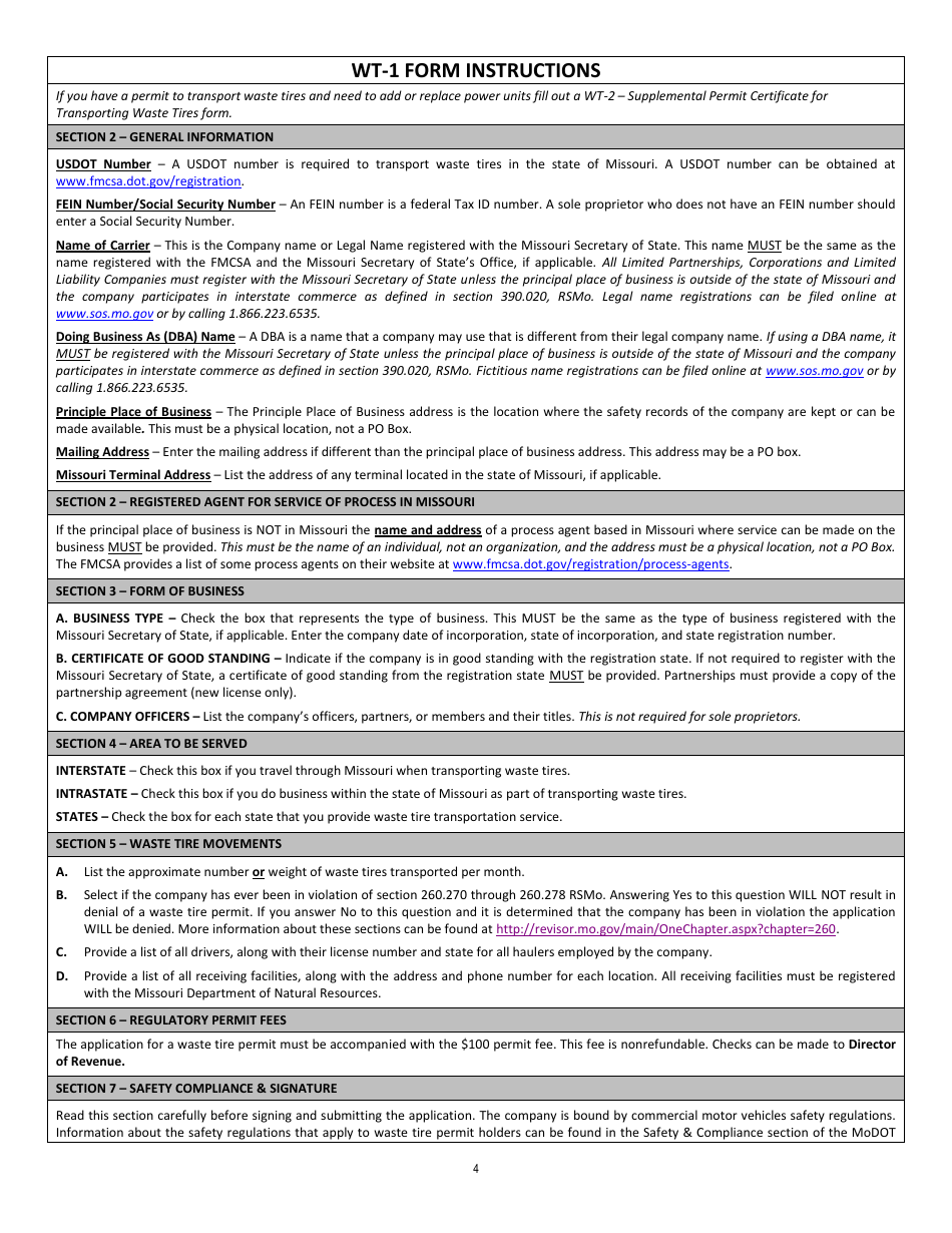 Form WT-1 Application for Waste Tire Permit - Missouri, Page 4