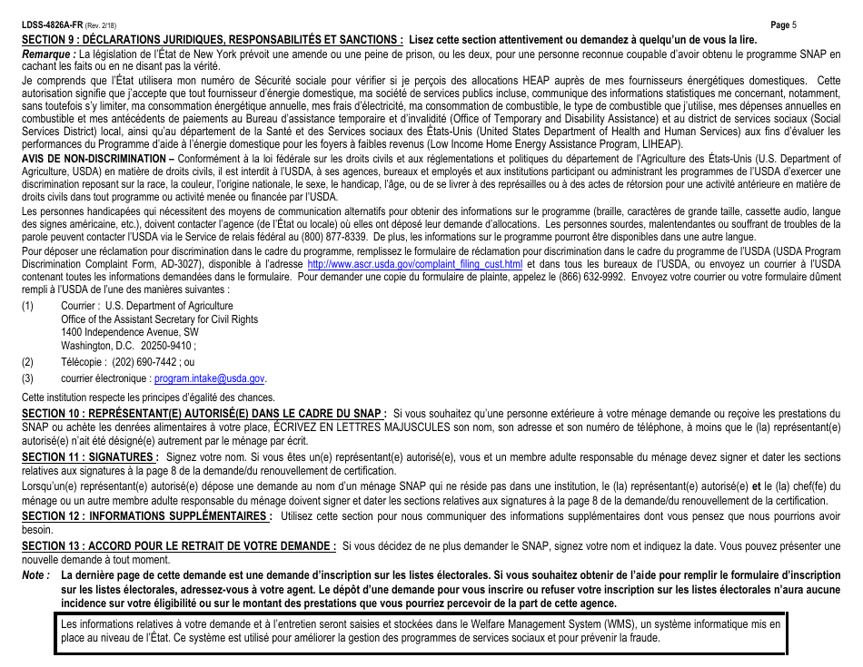 Instructions for Form LDSS-4826 Snap Application / Recertification - New York (French), Page 5