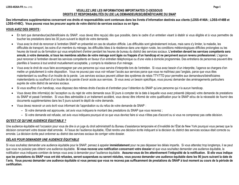 Instructions for Form LDSS-4826 Snap Application / Recertification - New York (French), Page 6