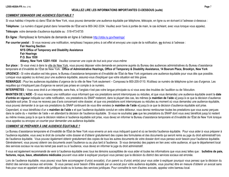 Instructions for Form LDSS-4826 Snap Application / Recertification - New York (French), Page 7