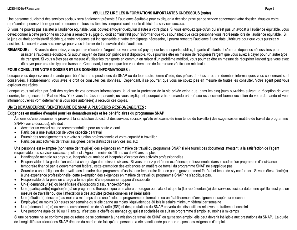 Instructions for Form LDSS-4826 Snap Application / Recertification - New York (French), Page 8