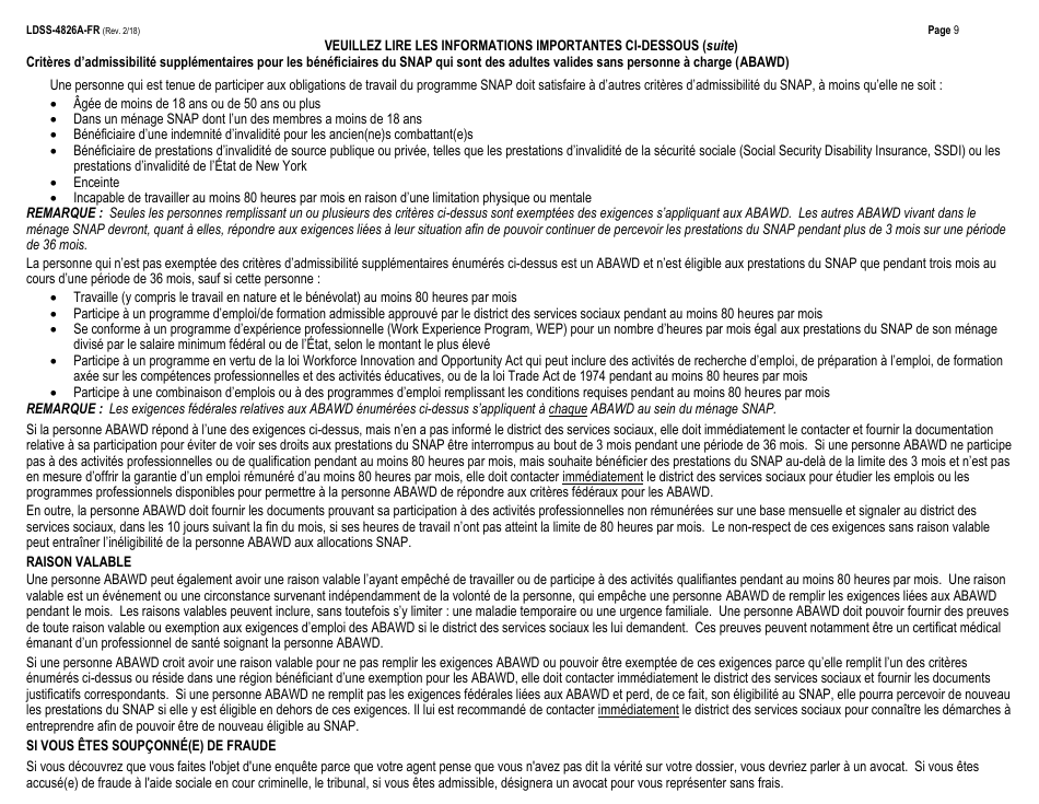 Instructions for Form LDSS-4826 Snap Application / Recertification - New York (French), Page 9